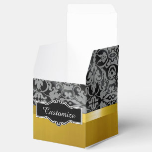 Personalisiertes Gold und Black Damask Cube Fevor Geschenkschachtel