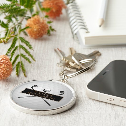 Personalisiertes Gold und Black Golf Ball Classic Schlüsselanhänger (Seite)