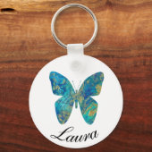 Personalisiertes Gold und Blauer Schmetterling Schlüsselanhänger (Vorderseite)