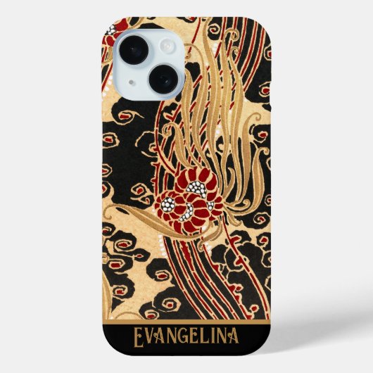 Personalisiertes Gold und Schwarz Floral Jugendsti Case-Mate iPhone Hülle (Rückseite)