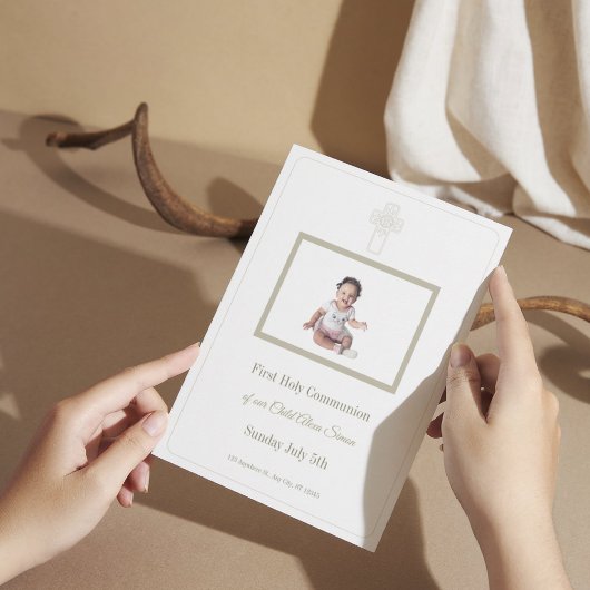 Personalisiertes Gold und Weiß Erste Heilige Kommu Einladung