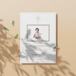Personalisiertes Gold und Weiß Erste Heilige Kommu Einladung