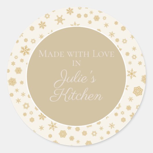 Personalisiertes Goldcreme-Schneeflocken-Geschenk Runder Aufkleber (Vorderseite)