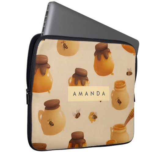 Personalisiertes Golden Honey Pot Pattern Laptopschutzhülle (Vorne Rechts)