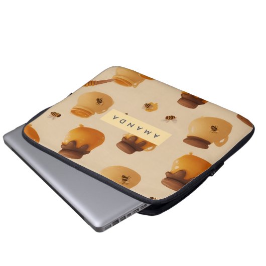 Personalisiertes Golden Honey Pot Pattern Laptopschutzhülle (Vorne Knopf)