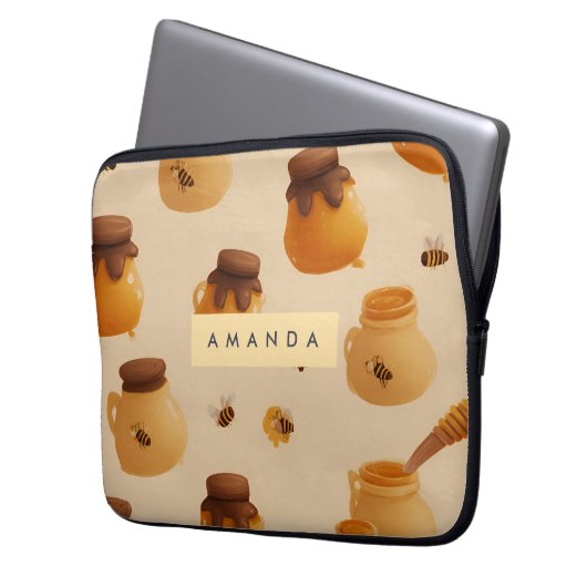 Personalisiertes Golden Honey Pot Pattern Laptopschutzhülle (Vorderseite Links)