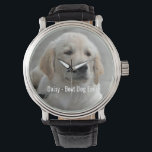 Personalisiertes Golden Retriever Hund Foto und Na Armbanduhr<br><div class="desc">Personalisieren Sie diesen Sake mit dem Foto und dem Namen Ihres Hundes oder Welpen (oder dem Foto/Namen eines anderen Hauses oder einer Person). Im Text steht "Bester Hund je" oder fügen Sie Ihren eigenen Text hinzu - Wir Liebe Daisy (Hundenname), Hundefest oder Tag der Abreise. Klicken Sie einfach auf "Anpassen",...</div>