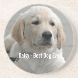 Personalisiertes Golden Retriever Hund Foto und Na Sandstein Untersetzer