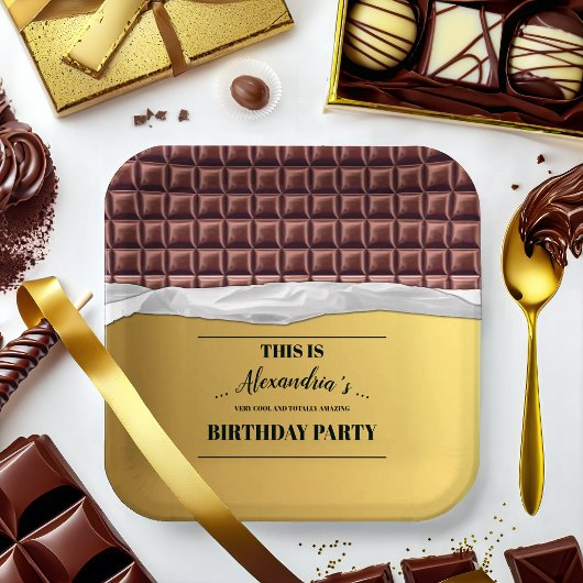 Personalisiertes Golden Ticket Chocolate Bar Party Pappteller