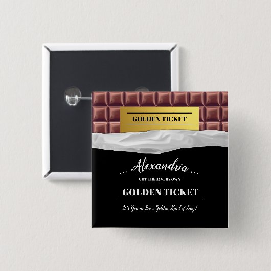 Personalisiertes Golden Ticket Chocolate Gastgesch Button (Vorne & Hinten)