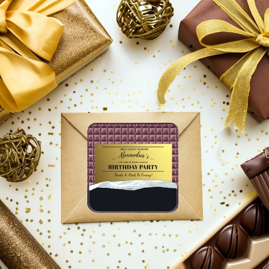 Personalisiertes Golden Ticket Chocolate Gastgesch Quadratischer Aufkleber
