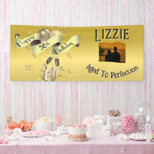 Personalisiertes Goldenes Happy 50. Geburtstag Banner