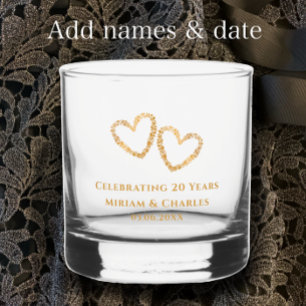 Personalisiertes Goldenes Herz 20. Hochzeitstag Whiskyglas