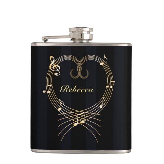 Personalisiertes goldenes Herz-musikalische Flachmann (Vorderseite)