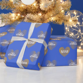 Personalisiertes Goldenes Herz, Royal Blue Geschenkpapier