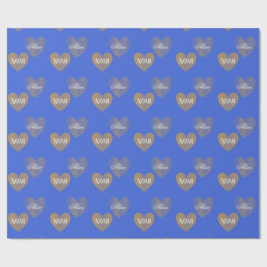 Personalisiertes Goldenes Herz, Royal Blue Geschenkpapier (Flach)