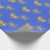 Personalisiertes Goldenes Herz, Royal Blue Geschenkpapier (Ecke)