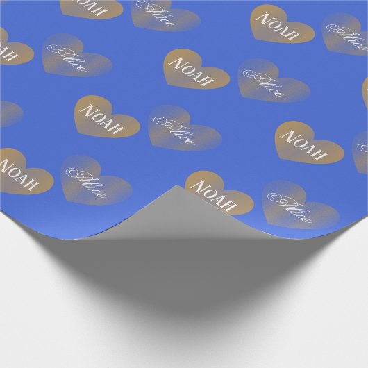 Personalisiertes Goldenes Herz, Royal Blue Geschenkpapier (Ecke)