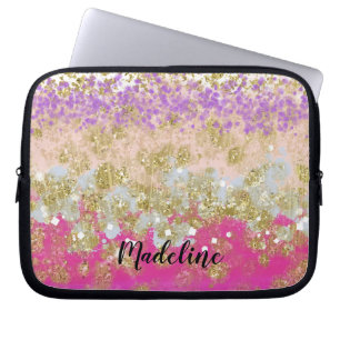 Personalisiertes goldgesprenkeltes Rosa und Lila Laptopschutzhülle