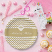 Personalisiertes Goldweiße Lilie Zickzack Pappteller (Party)