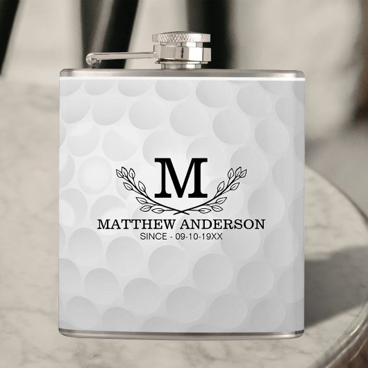Personalisiertes Golf Ball Muster Name Monogramm A Flachmann