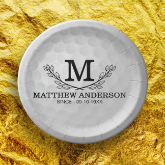 Personalisiertes Golf Ball Muster Name Monogramm A Pappteller