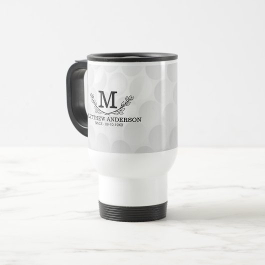 Personalisiertes Golf Ball Muster Name Monogramm A Reisebecher (Vorderseite Links)
