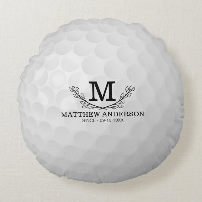 Personalisiertes Golf Ball Muster Name Monogramm A Rundes Kissen (Vorderseite)
