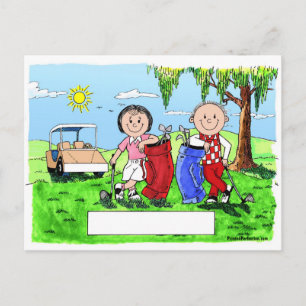 Personalisiertes Golf Couple Cartoon Karikatur Postkarte