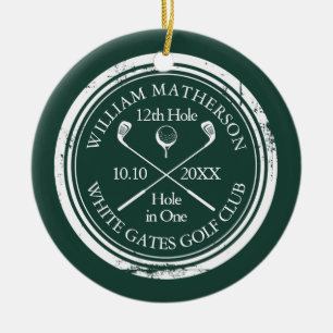 Personalisiertes Golf-Loch-in-Eins-Andenken Smarag Keramik Ornament