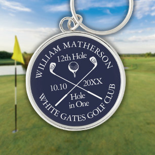 Personalisiertes Golf-Loch-in-Eins in Marineblau Schlüsselanhänger