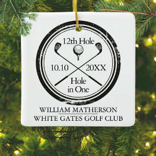 Personalisiertes Golf-Loch-in-Eins-Retro-Keramik-O Keramikornament