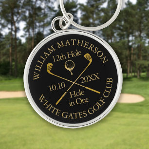 Personalisiertes Golf-Loch-in-Eins Schwarz und Gol Schlüsselanhänger