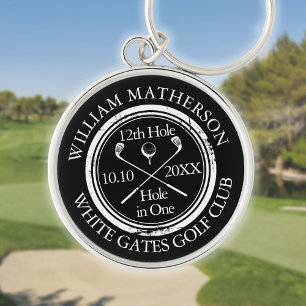 Personalisiertes Golf-Loch-in-Eins Schwarz-Weiß Schlüsselanhänger
