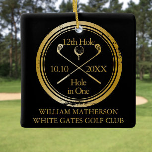 Personalisiertes Golf Loch in One Retro Schwarz un Keramikornament