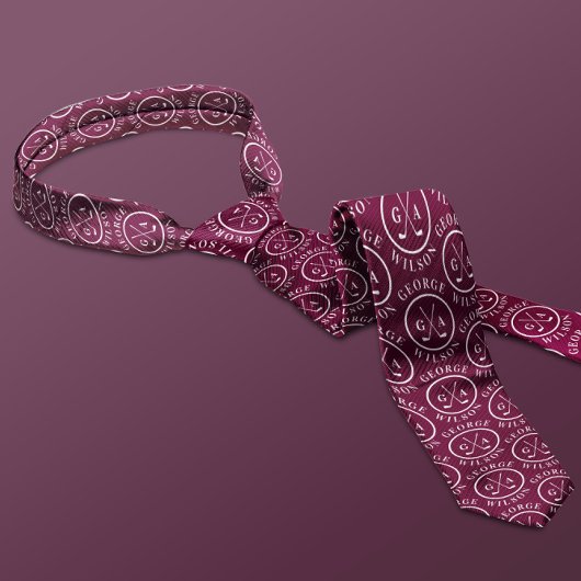 Personalisiertes Golf Monogram Name Burgundy Golf Krawatte