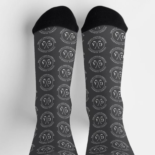 Personalisiertes Golf-Monogramm-Muster grau Socken (Oben)