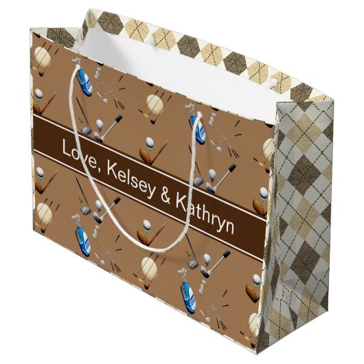 Personalisiertes Golf & Raute Große Geschenktüte (Rückseite Schrägansicht)