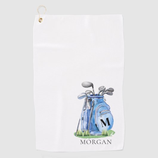 Personalisiertes Golfer Blau Monogramm Golfhandtuch (Vorderseite)