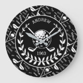 Personalisiertes Golfer-Logo Große Wanduhr (Vorderseite)