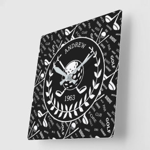 Personalisiertes Golfer-Logo Quadratische Wanduhr