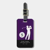 Personalisiertes Golfer Monogramm Lila Gepäckanhänger (Vorderseite vertikal)