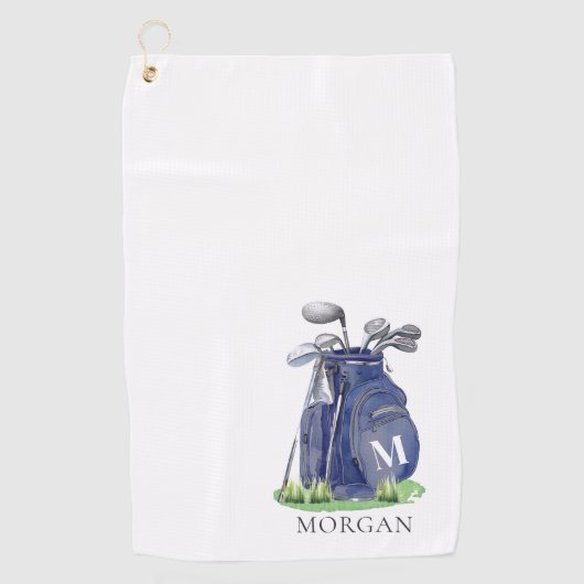 Personalisiertes Golfer Navy Blau Monogramm Golfhandtuch (Vorderseite)