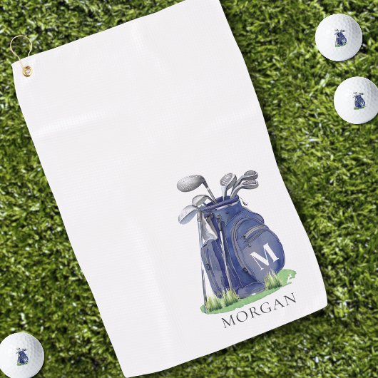 Personalisiertes Golfer Navy Blau Monogramm Golfhandtuch