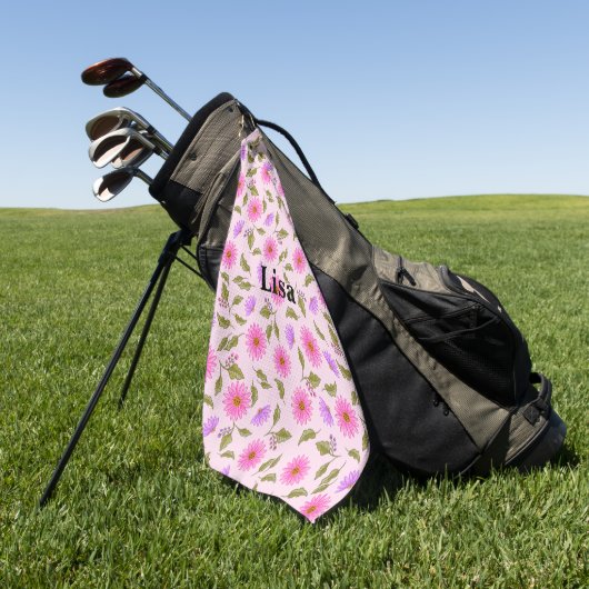Personalisiertes Golfhandtuch Pink Lacy Daisy (Gras)