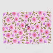 Personalisiertes Golfhandtuch Pink Lacy Daisy (Horizontal)