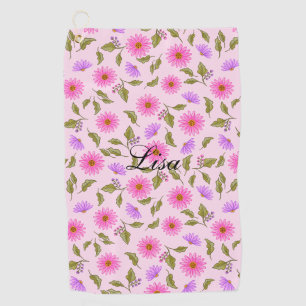 Personalisiertes Golfhandtuch Pink Lacy Daisy