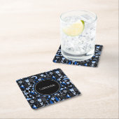 Personalisiertes Gone Fishing Blauer Muster Rechteckiger Pappuntersetzer (Vor Ort)