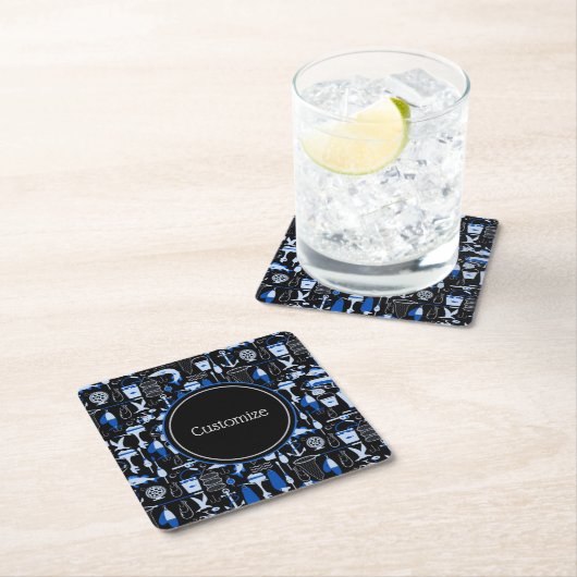 Personalisiertes Gone Fishing Blauer Muster Rechteckiger Pappuntersetzer (Vor Ort)