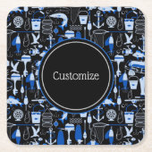 Personalisiertes Gone Fishing Blauer Muster Rechteckiger Pappuntersetzer (Vorderseite)